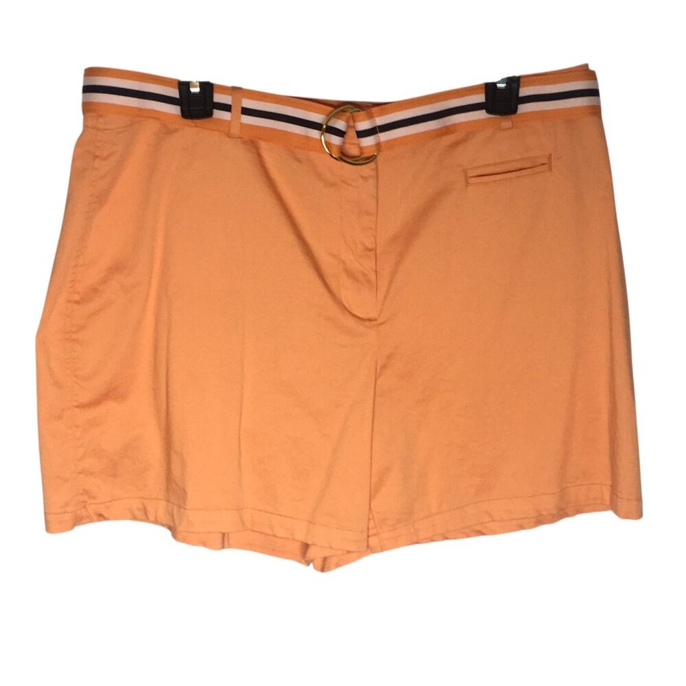 Belted Shorts Women's 16 High Rise Casual Flat Front Chino Summer Orange